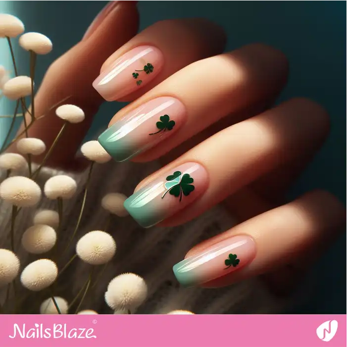 Glossy Ombre with Clover Nail Design | Nature-inspired Nails - NB1585